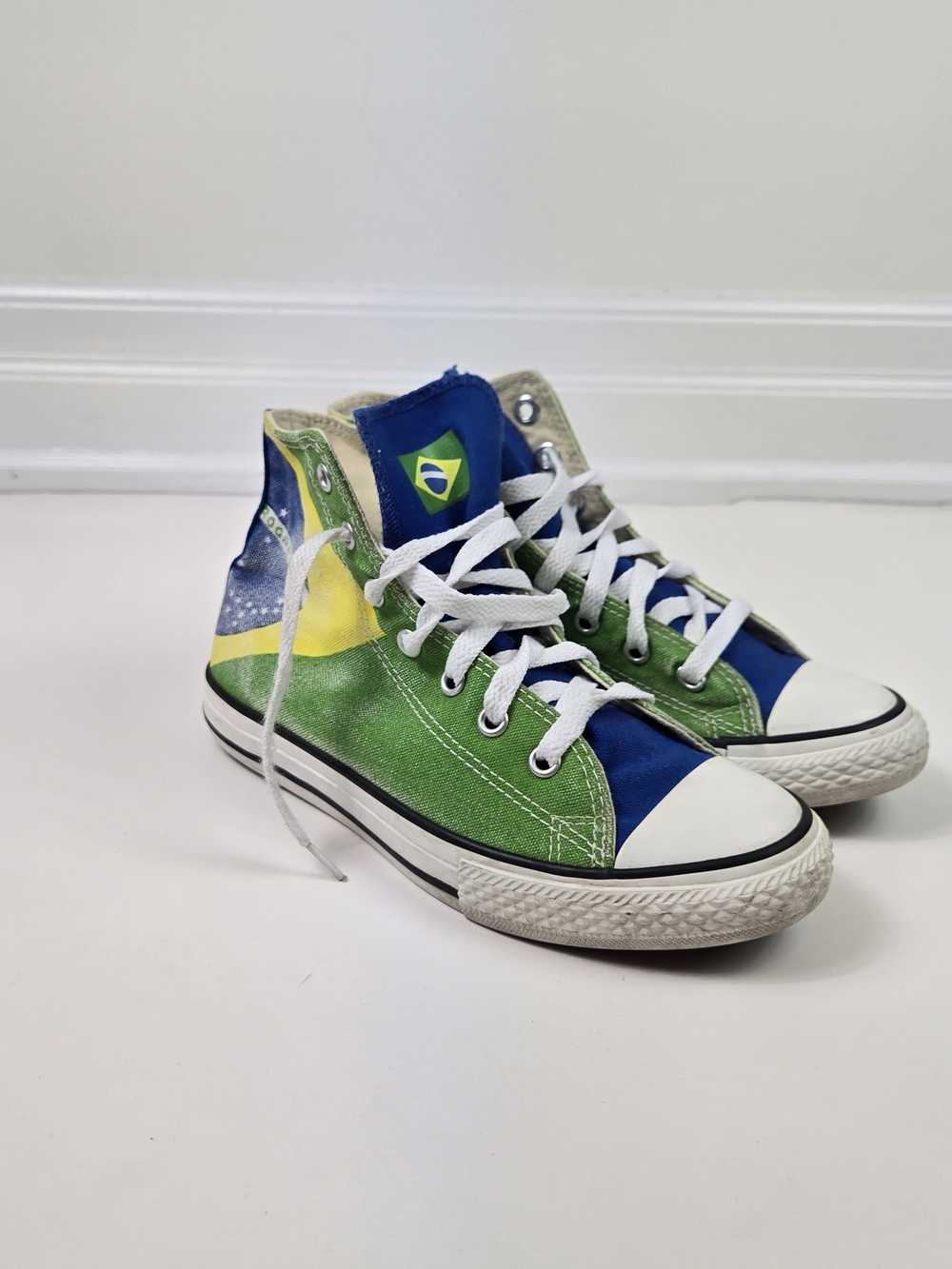 Converse Brazil Flag High Top Sneaker Kids 3/womens 5 Green Blue World Cup Shoes